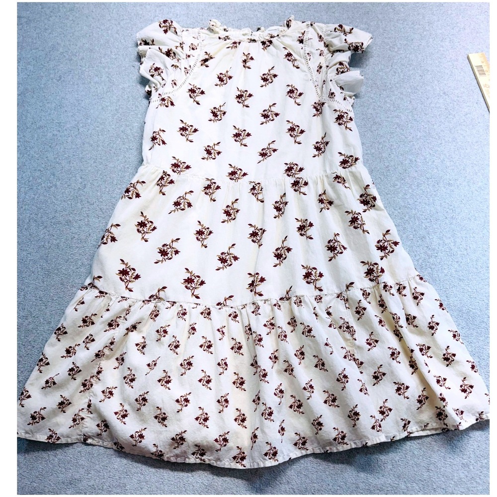 Treasure & Bond Tiered Dress Women M Cream Floral Flutter Sleeve Mini Boho Flowy